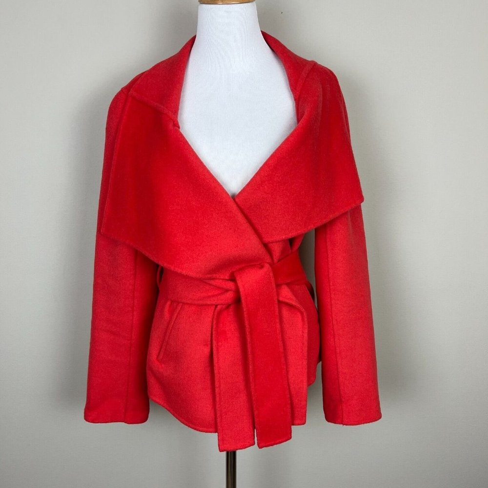 Etcetera Cardigan Jacket Womens 6 Coral Wool Angora Belted‎ Long Sleeve V-Neck